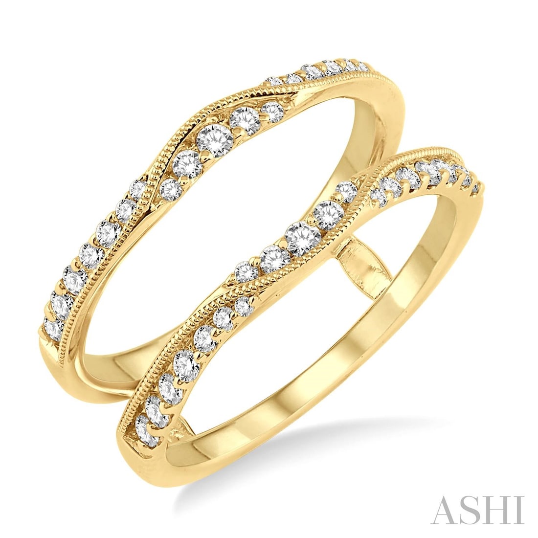 0.46 ctw Diamond 14K Yellow Gold Insert Ring: An exquisite masterpiece of haute joaillerie, this elegant Insert ring featuring Natural Diamonds is a true treasure. Showcasing the gems in a Insert/Guard arrangement, the ring consists of 4.15 grams