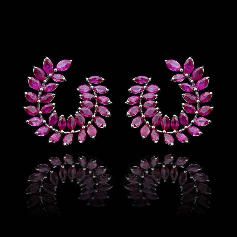 6.7 ctw Ruby Leaf Platinum Earrings - 6