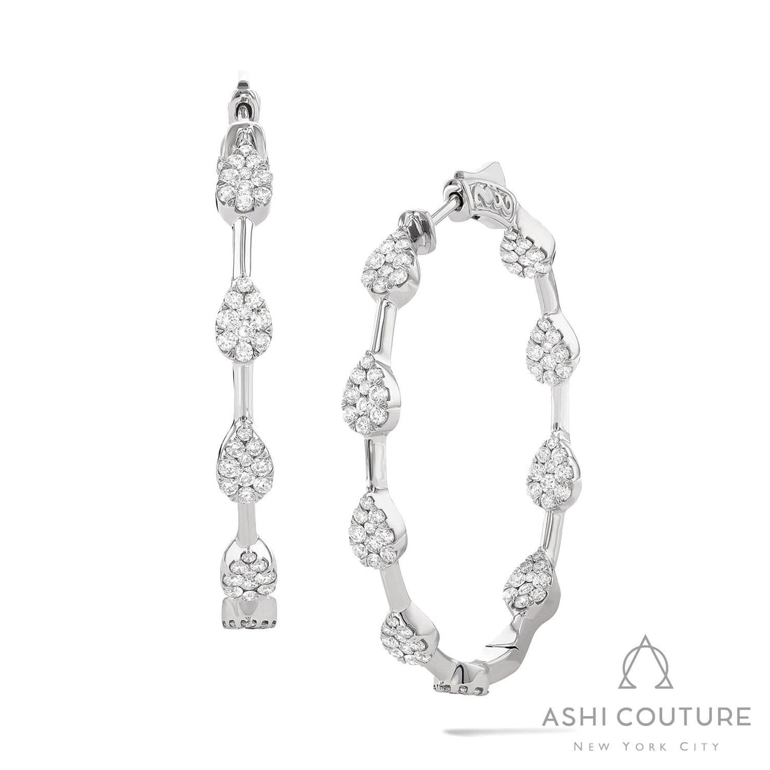 1.82 ctw Fiori Cluster Diamond 18K White Gold Hoop Earrings (1 of 3)