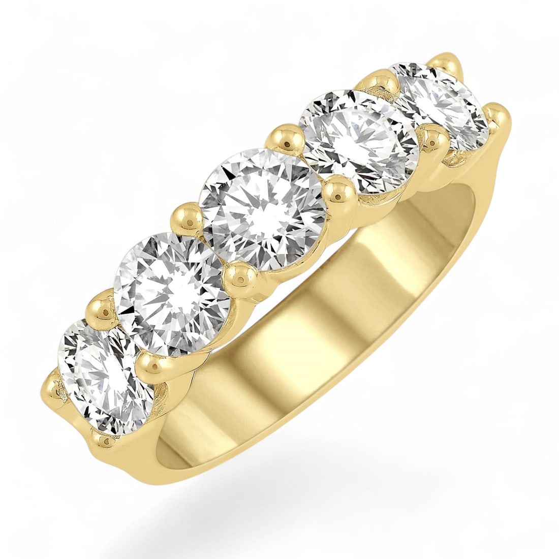 2.5 Ctw 5 Stone Wedding Band Diamond Modern 14K Yellow Gold Ring - Certified (1 of 3)