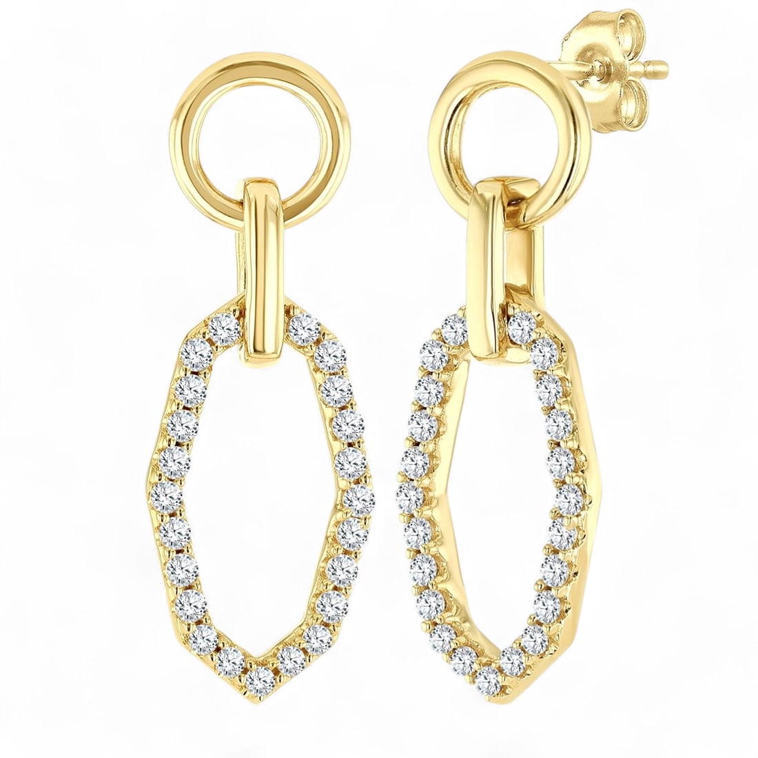 0.33 Ctw Geometric Shape Link Diamond Modern 10K Yellow Gold Earrings - Certified (1 of 3)