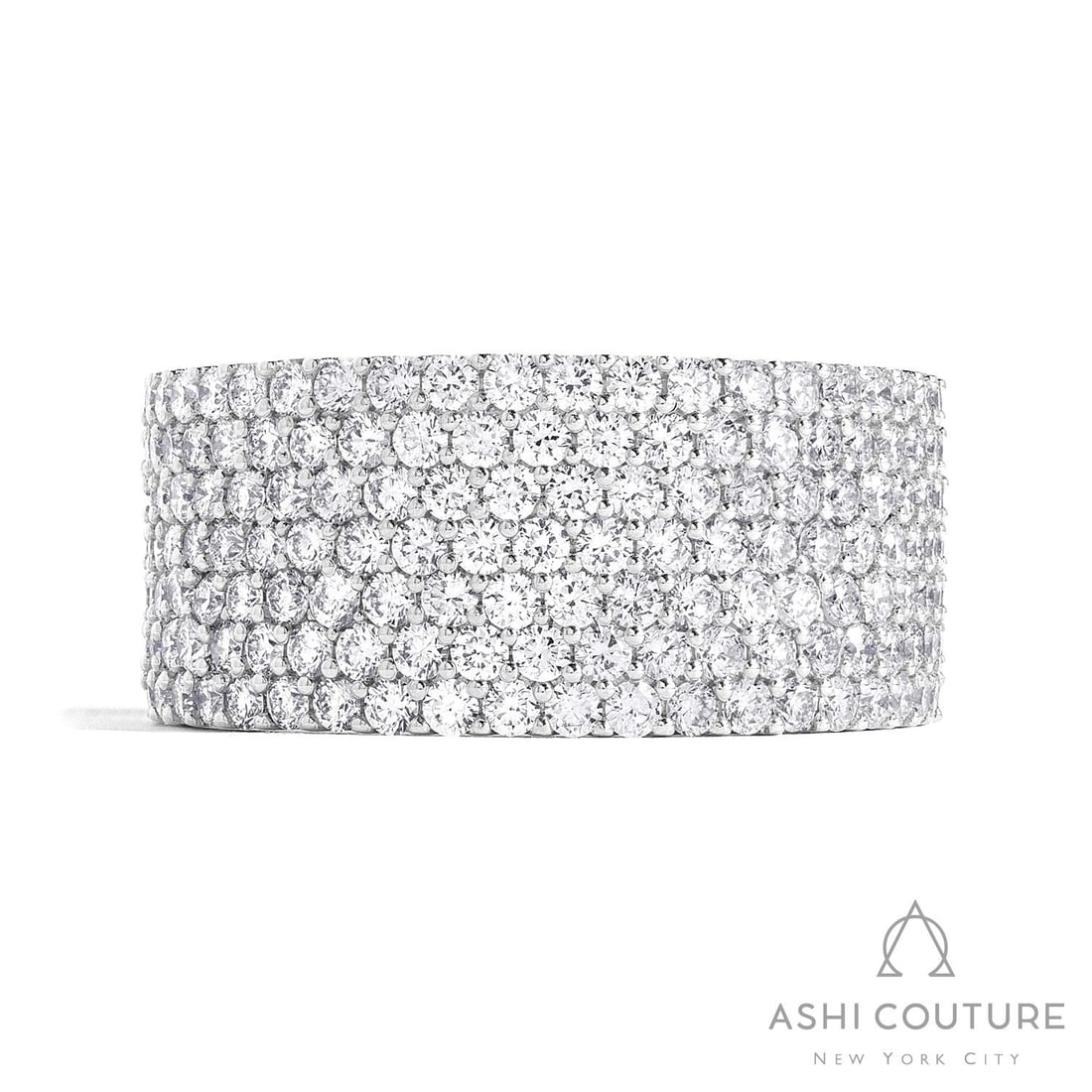 2.05 ctw Diamond 7-Row Pave Band Ring 18k White Gold: Retail Value: $13,140 Epitomizing grandeur, this magnificent 7-Row Classic Band ring featuring White Diamond stands as a beacon of refined taste. Securely held in a classic Pave Band design, the ring 