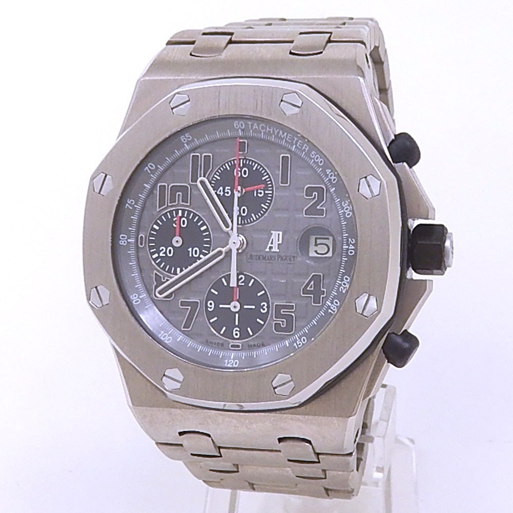 Audemars Piguet Royal Oak Offshore 26170TI.OO.1000TI.01 Titanium Grey Dial: The Audemars Piguet Royal Oak Offshore, Reference 26170TI.OO.1000TI.01, is a superb integration of adventurous modern luxury and technical refinement. Encased in a lightweight, high-performance 42mm t