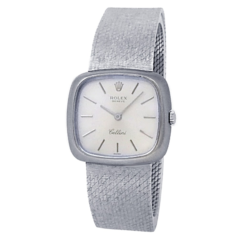 Rolex Cellini 18k White Gold Silver Dial Ladies Watch: The legendary Rolex Cellini is a masterpiece of mid-century elegance and precision. Crafted in exquisite 18k white gold, this high-grade ladies' timepiece is adorned with an appealing minimalist silve
