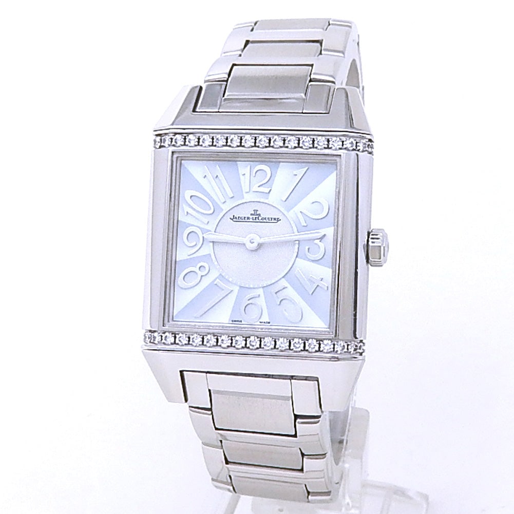 Jaeger-LeCoultre Reverso Squadra Lady Q7038193 Steel Mother of Pearl Dial: The Jaeger-LeCoultre Reverso Squadra Lady, Reference Q7038193, represents a perfect fusion of bold geometric form and refined feminine grace. Housed in its signature rectangular stainless steel case, 