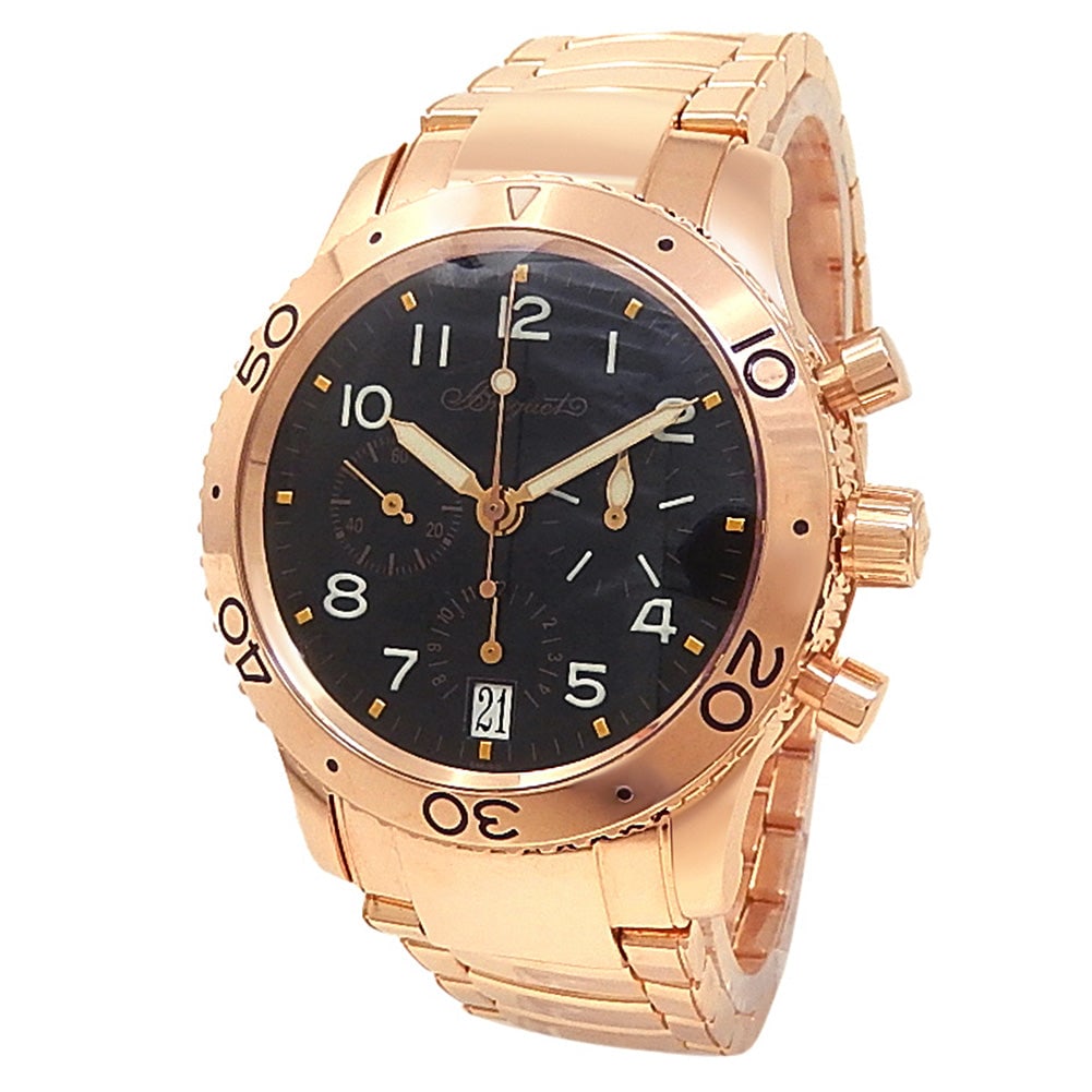 Breguet Type XX Transatlantique 3820BR/F2/RW9 18k Rose Gold Black Dial: The Breguet Type XX Transatlantique, Reference 3820BR/F2/RW9, is an extraordinary expression of aviation heritage and modern luxury. Meticulously crafted from solid 18k rose gold, the 39.6mm case feat