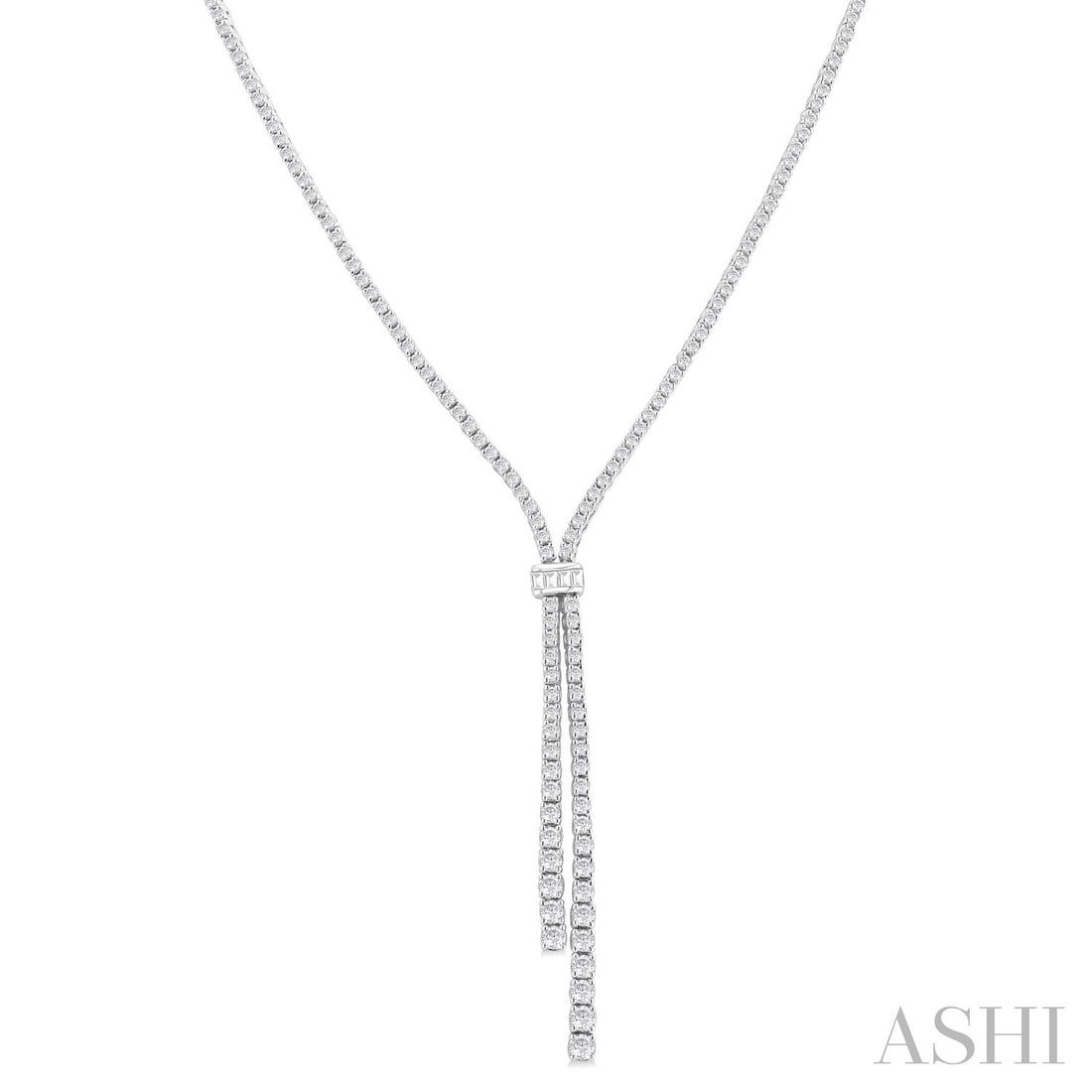 3.09 ctw Baguette and Round Diamond 14K White Gold Lariat Necklace: Rare and radiant, this breathtaking Split Y-Shape necklace featuring Natural Diamonds offers a touch of the extraordinary. Crafted with precision, the Lariat setting is seamlessly integrated into 18.6