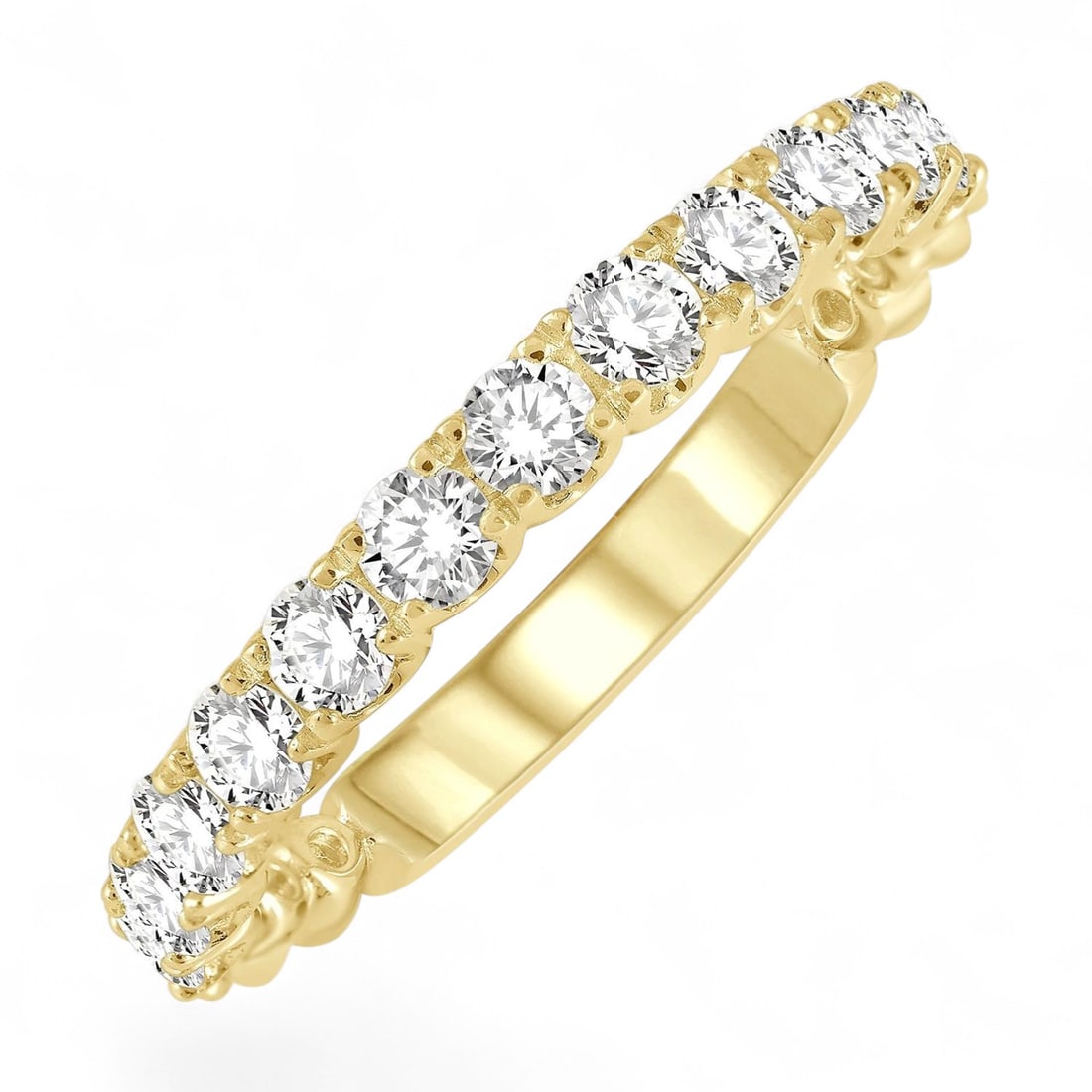 0.75 Ctw Lattice Round White Diamond Modern 14K Yellow Gold Ring - Certified: Rare and radiant, this magnificent Lattice Wedding Band ring featuring Natural Diamonds offers a touch of the extraordinary. Showcasing the gems in a Shared Prong arrangement, the ring consists of 2.1