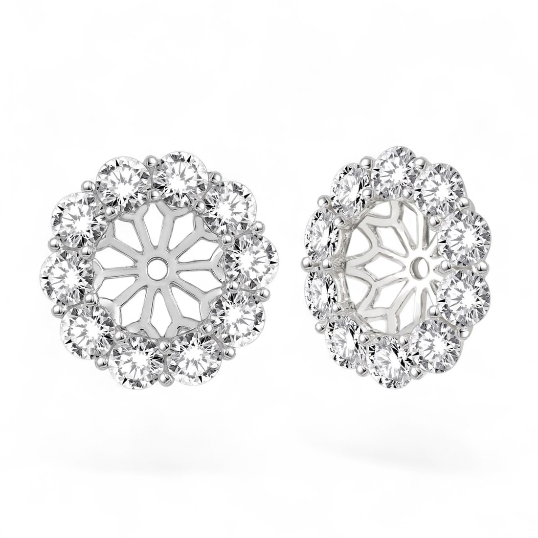1.0 Ctw Floral White Diamond Earring Jacket Modern 14K White Gold Earrings - Certified: A vision of luxury, this stunning Floral Earring Jacket pair of earrings featuring Natural Diamonds defines sophistication. Securely held in a classic Halo design, the earrings are forged from 1.05 gr