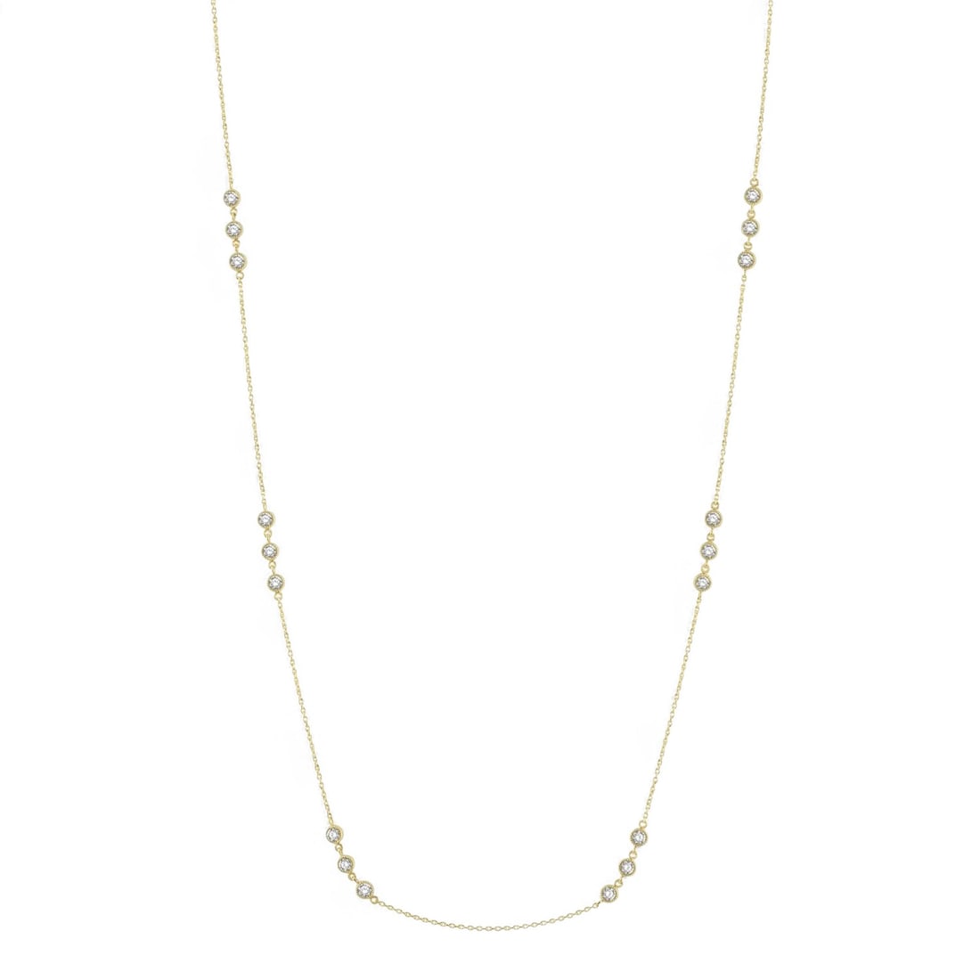 1.04 Ctw Station Milgrain White Diamond Modern 14K Yellow Gold Necklace - Certified: Captured in a moment of brilliance, this stunning Station Milgrain necklace featuring Natural Diamonds speaks to the connoisseur. Expertly mounted in a Bezel setting, the necklace is crafted in 2.7 gr