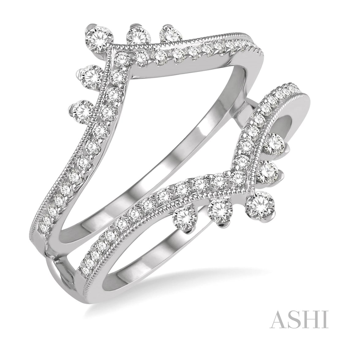 0.53 ctw Diamond 14K White Gold Insert Ring: Captured in a moment of brilliance, this magnificent Pointed Arch ring featuring White Diamond speaks to the connoisseur. Securely held in a classic Insert design, the ring is forged from 3.8 grams of