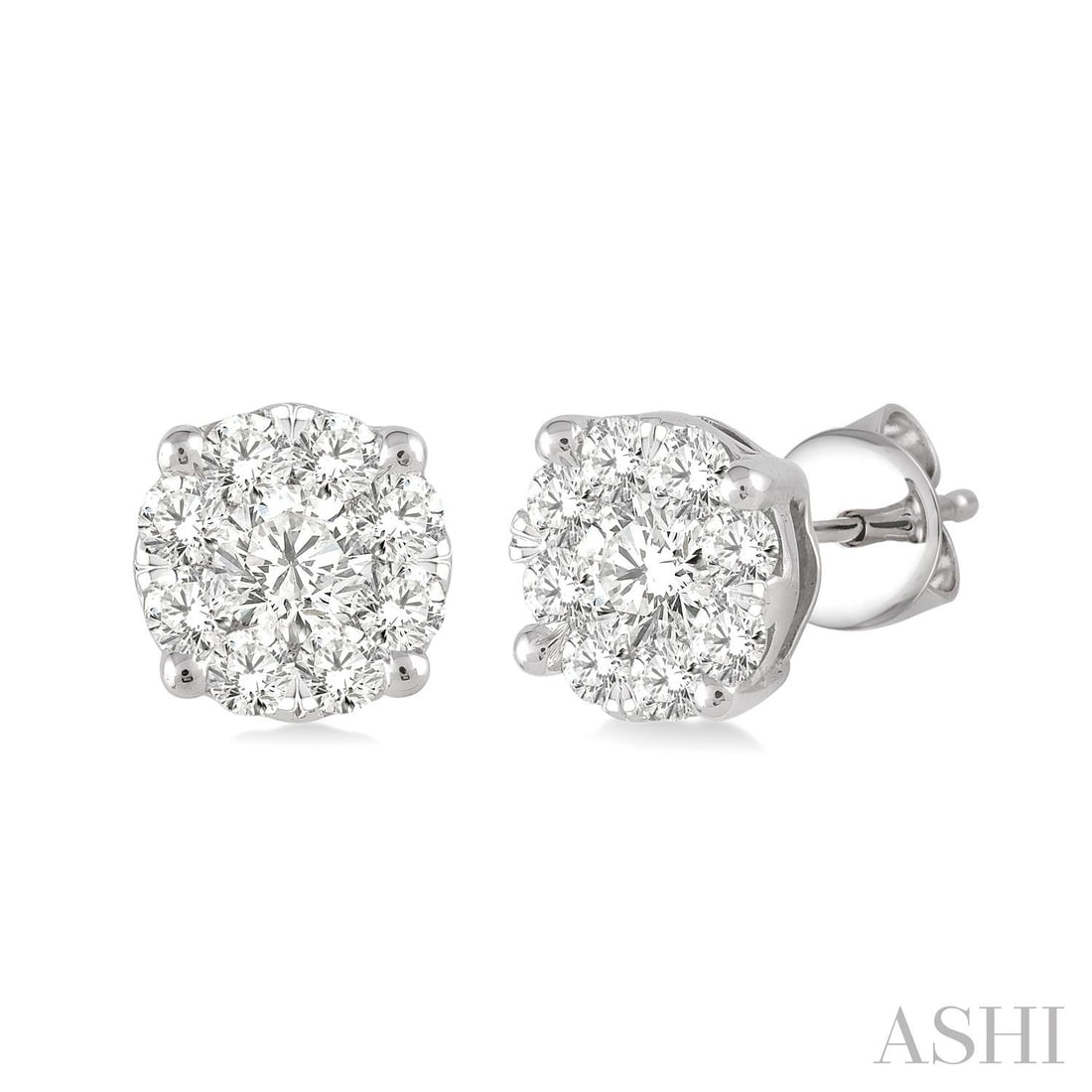 0.52 ctw Diamond Cluster 14K White Gold Stud Earrings: A symphony of light and color, this stunning Cluster pair of earrings featuring White Diamond embodies the pinnacle of luxury. Securely held in a classic Cluster design, the earrings are forged from 1