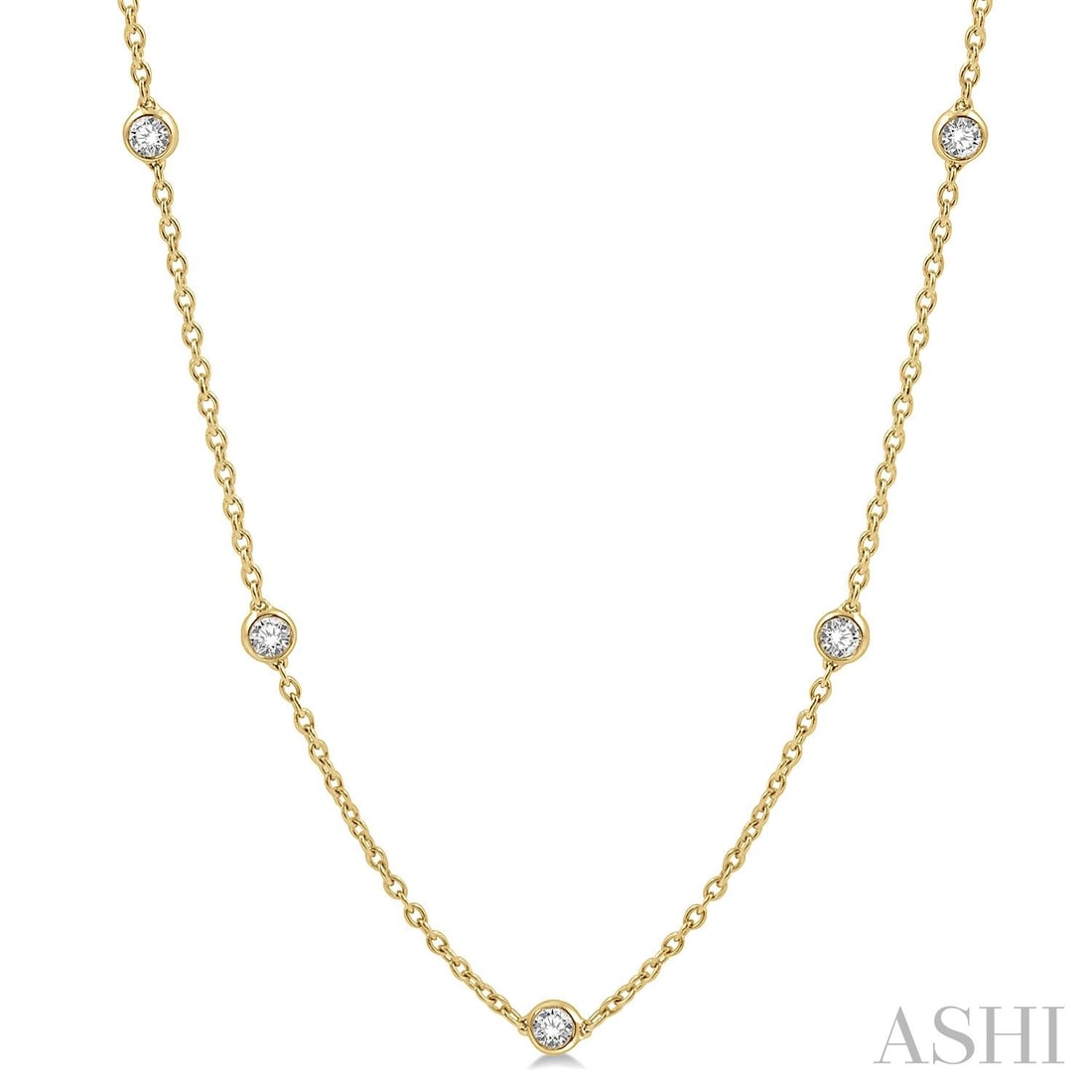 1.51 ctw Round Diamond Station 14K Yellow Gold Necklace: A symphony of light and color, this exquisite Station necklace featuring Natural Diamonds embodies the pinnacle of luxury. The gemstones are nestled within a Bezel framework, supported by a substantia