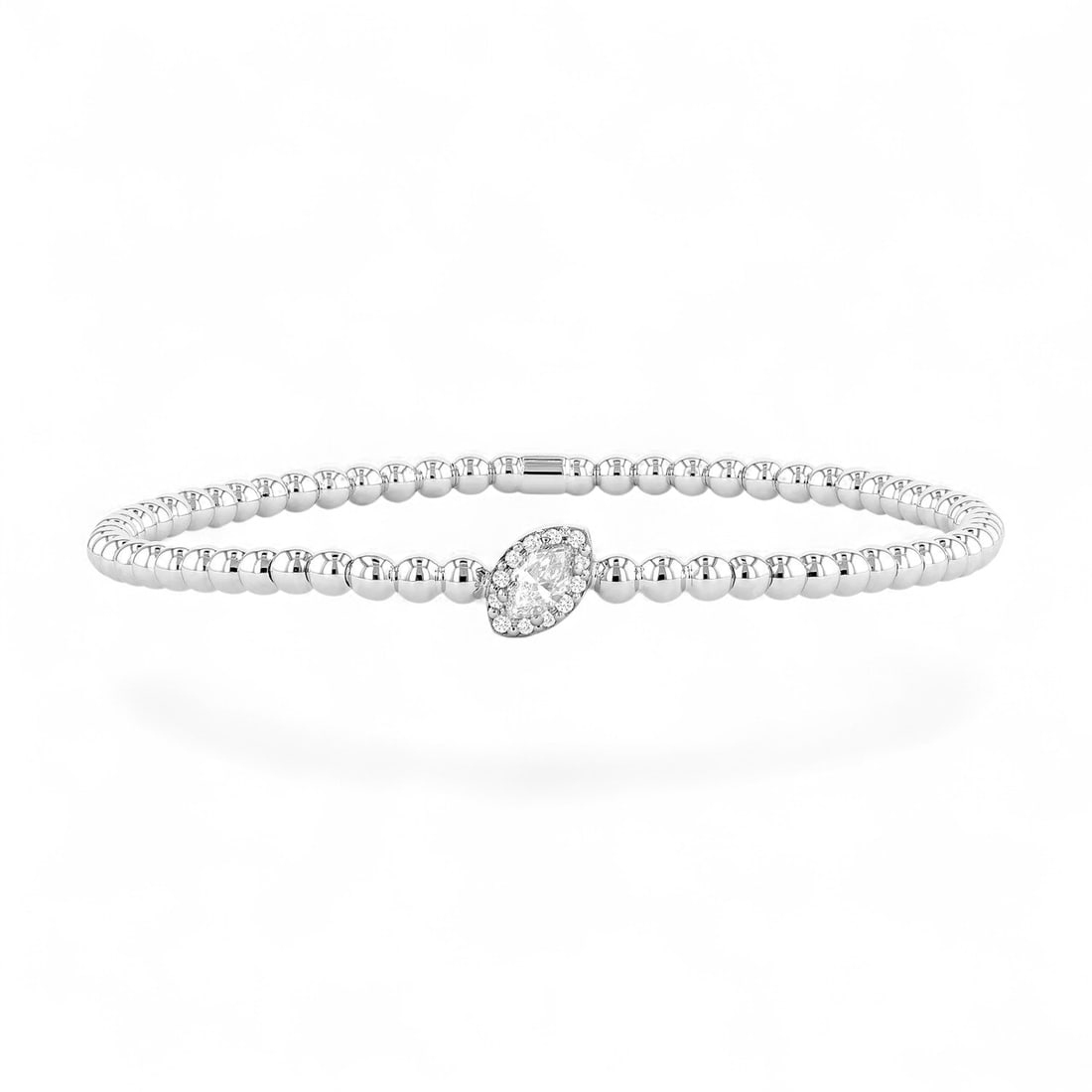 0.28 Ctw Marquise Halo White Diamond Modern 18K White Gold Bracelet - Certified: Defining modern elegance, this magnificent Marquise Halo Stretch bracelet featuring Natural Diamonds captures the essence of style. Securely held in a classic Halo design, the bracelet is forged from 