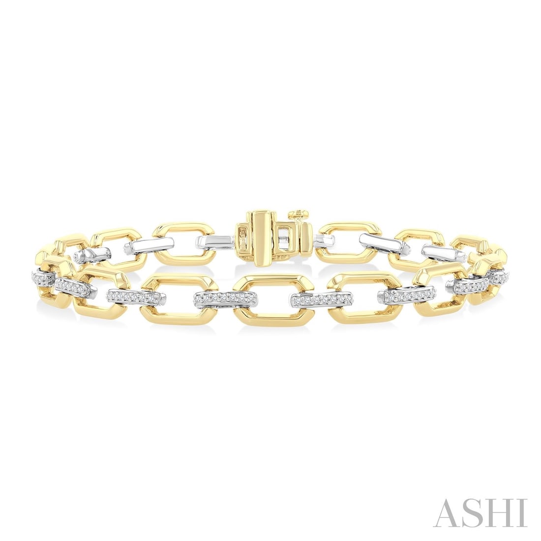 0.34 ctw White Diamond Bold Octagonal Link 10K Yellow & White Gold Bracelet: Captured in a moment of brilliance, this breathtaking Octagonal Link bracelet featuring White Diamond speaks to the connoisseur. Expertly mounted in a Link/Chain setting, the bracelet is crafted in 11