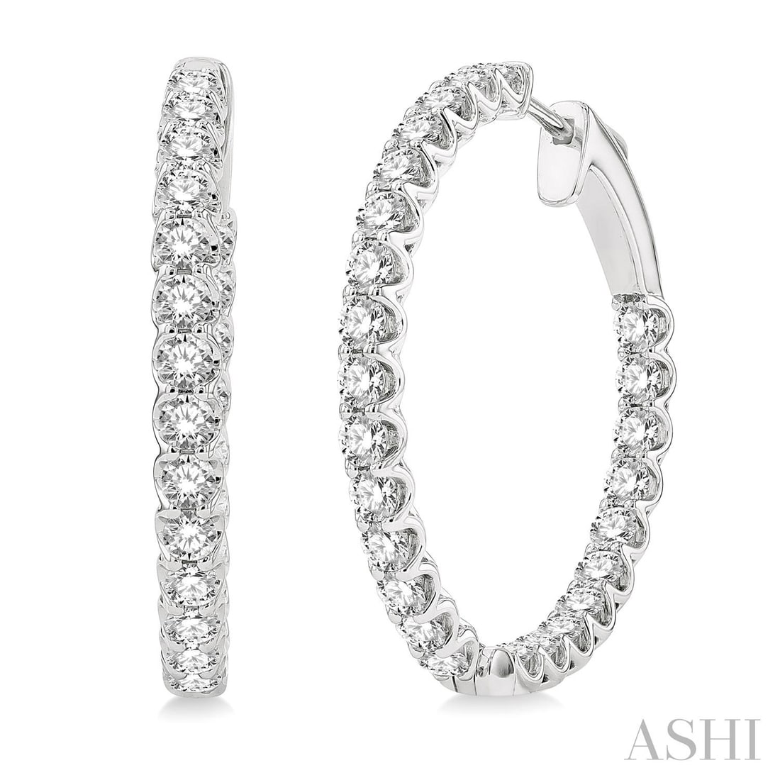 3.0 ctw White Diamond Inside-Out 14K White Gold Hoop Earrings: Exuding opulence and grace, this breathtaking Inside-Out Hoop pair of earrings featuring White Diamonds is crafted for the distinguished. Crafted with precision, the Hoop setting is seamlessly integra