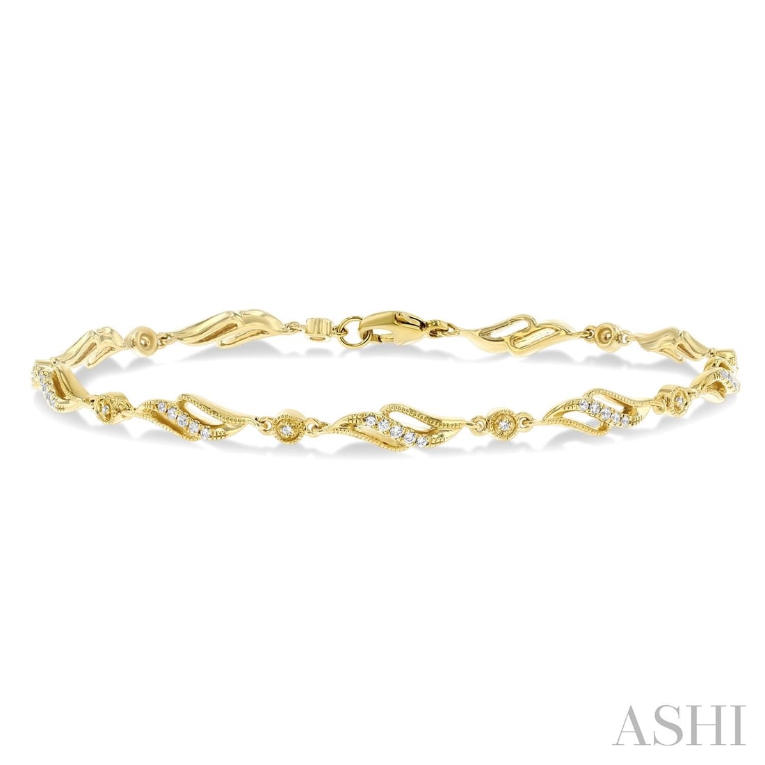 Art Deco 0.25 ctw Diamond Lattice Kite 10K Yellow Gold Bracelet: A testament to superior craftsmanship, this breathtaking Art Deco Lattice Kite bracelet featuring White Diamond is unparalleled. Crafted with precision, the Link setting is seamlessly integrated into 