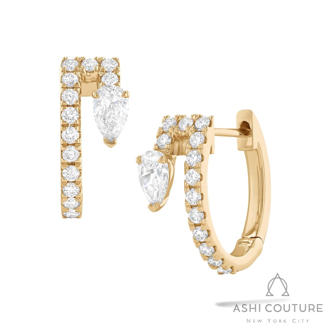 0.80 ctw Pear Diamond Paradox Hoop 18K Yellow Gold Earrings: Defining modern elegance, this stunning Paradox Pear Hoop pair of earrings featuring White Diamond captures the essence of style. Securely held in a classic Hoop design, the earrings are forged from 3