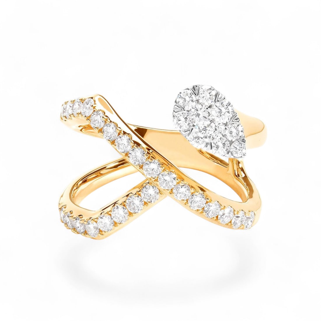 0.97 Ctw Fiori Ethereal Fashion Cluster White Diamond Modern 18K Yellow & White Gold Ring -: A testament to superior craftsmanship, this magnificent Fiori Ethereal Fashion Cluster ring featuring Natural Diamonds is unparalleled. Crafted with precision, the Cluster setting is seamlessly integr