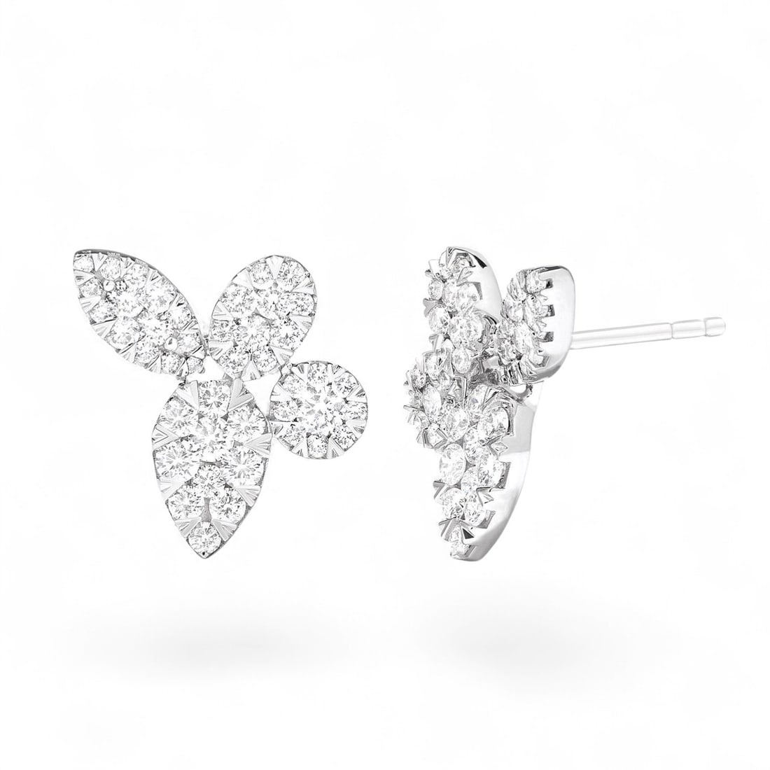 1.27 Ctw Fiori Multishaped Bloom Cluster White Diamond Modern 18K White Gold Earrings - Certified: Defining modern elegance, this stunning Fiori Multishaped Bloom Cluster pair of earrings featuring Natural Diamonds captures the essence of style. The gemstones are nestled within a Cluster framework,