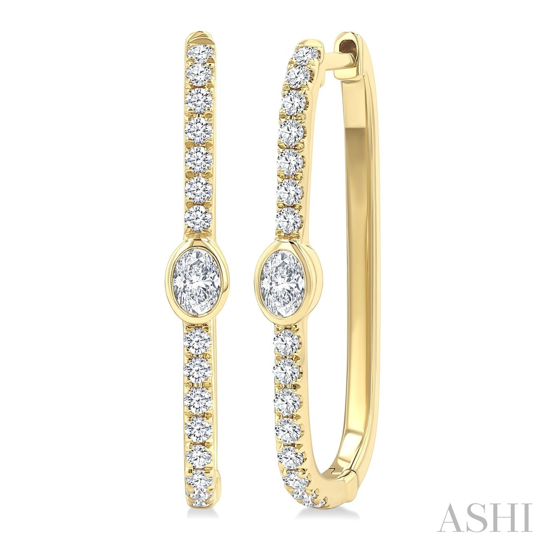 0.44 ctw Diamond Rectangular Hoop 14K Yellow Gold Earrings: Captured in a moment of brilliance, this breathtaking Rectangular pair of earrings featuring White Diamond speaks to the connoisseur. The gemstones are nestled within a Bezel and Shared Prong framewor