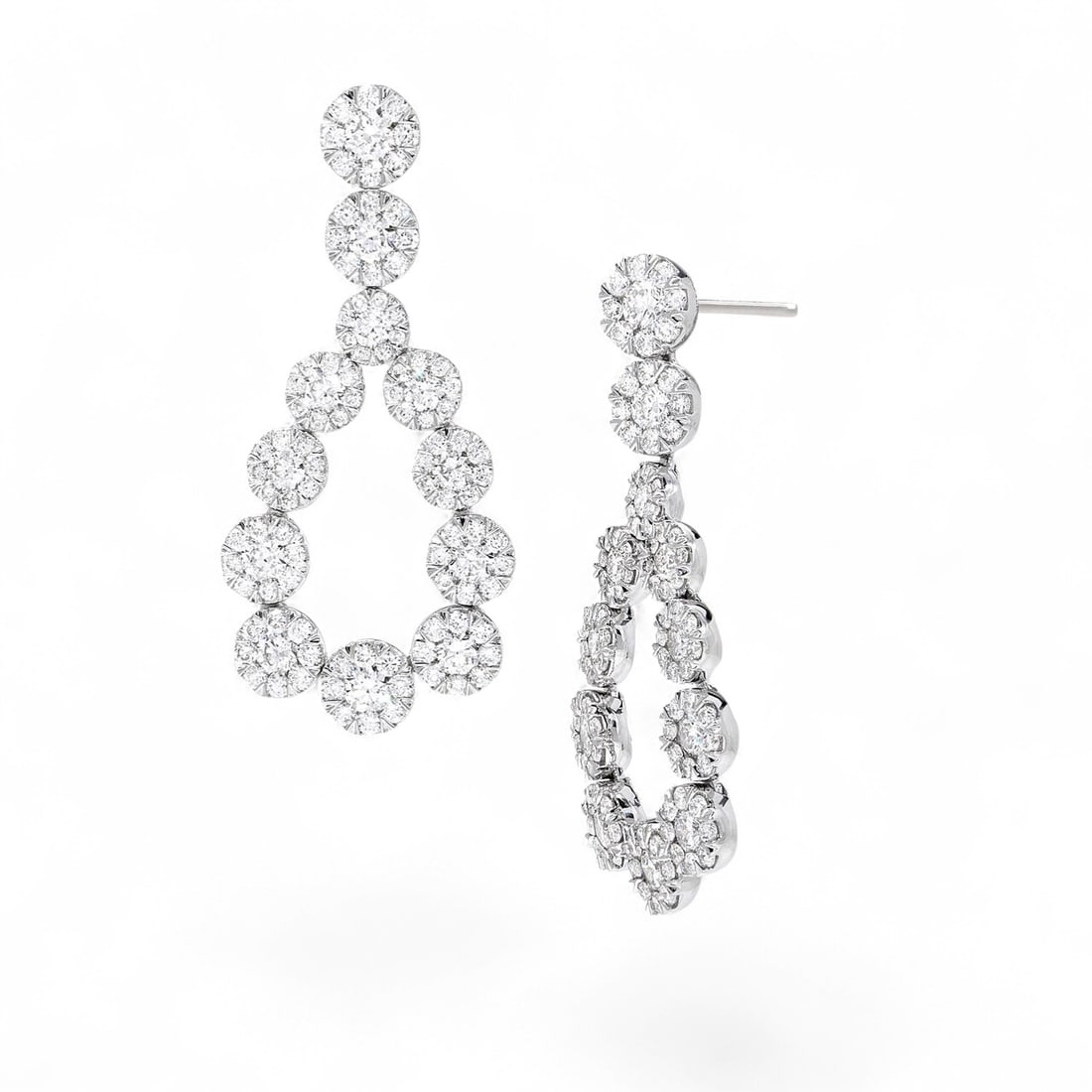 2.0 Ctw Fiori Cluster White Diamond Modern 18K White Gold Earrings - Certified: Exuding opulence and grace, this stunning Fiori Cluster Swinging Pear Loop pair of earrings featuring Natural Diamonds is crafted for the distinguished. Crafted with precision, the Cluster setting is 