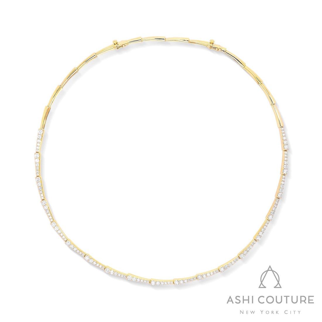 4.83 ctw White Diamond 18K Yellow Gold Necklace: Timeless and sophisticated, this elegant Dagr Curl necklace featuring White Diamond radiates enduring beauty. Securely held in a classic Articulated Link Setting design, the necklace is forged from 28