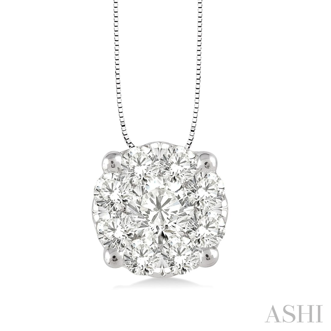 0.35 ctw Diamond Cluster Pendant in 14K White Gold with Chain: An exquisite masterpiece of haute joaillerie, this exquisite Cluster pendant featuring White Diamond is a true treasure. Showcasing the gems in a Cluster arrangement, the pendant consists of 1.0 grams