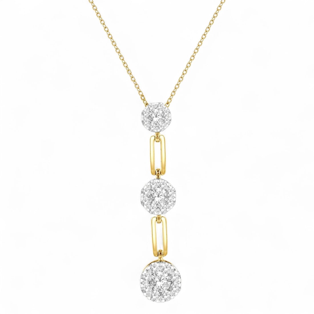 0.55 Ctw Cluster Paperclip Link White Diamond Modern 14K Yellow And White Gold Necklace - Certified: Defining modern elegance, this stunning Cluster diamond paperclip link necklace featuring Natural Diamonds captures the essence of style. Securely held in a classic Cluster design, the necklace is for