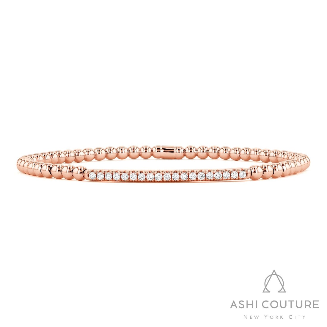 0.30 ctw Diamond Duchess Sereno Stretch 18K Rose Gold Bracelet: An exquisite masterpiece of haute joaillerie, this elegant Sereno Stretch bracelet featuring White Diamond is a true treasure. Showcasing the gems in a Bar arrangement, the bracelet consists of 6.1 g 