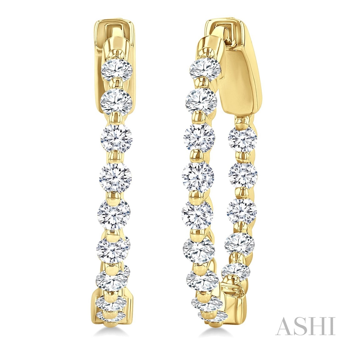1.02 ctw Diamond Inside-Out Hoop 14K Yellow Gold Earrings: Timeless and sophisticated, this elegant Inside-Out Hoop pair of earrings featuring White Diamond radiates enduring beauty. Securely held in a classic Hoop design, the earrings are forged from 3.8 gra