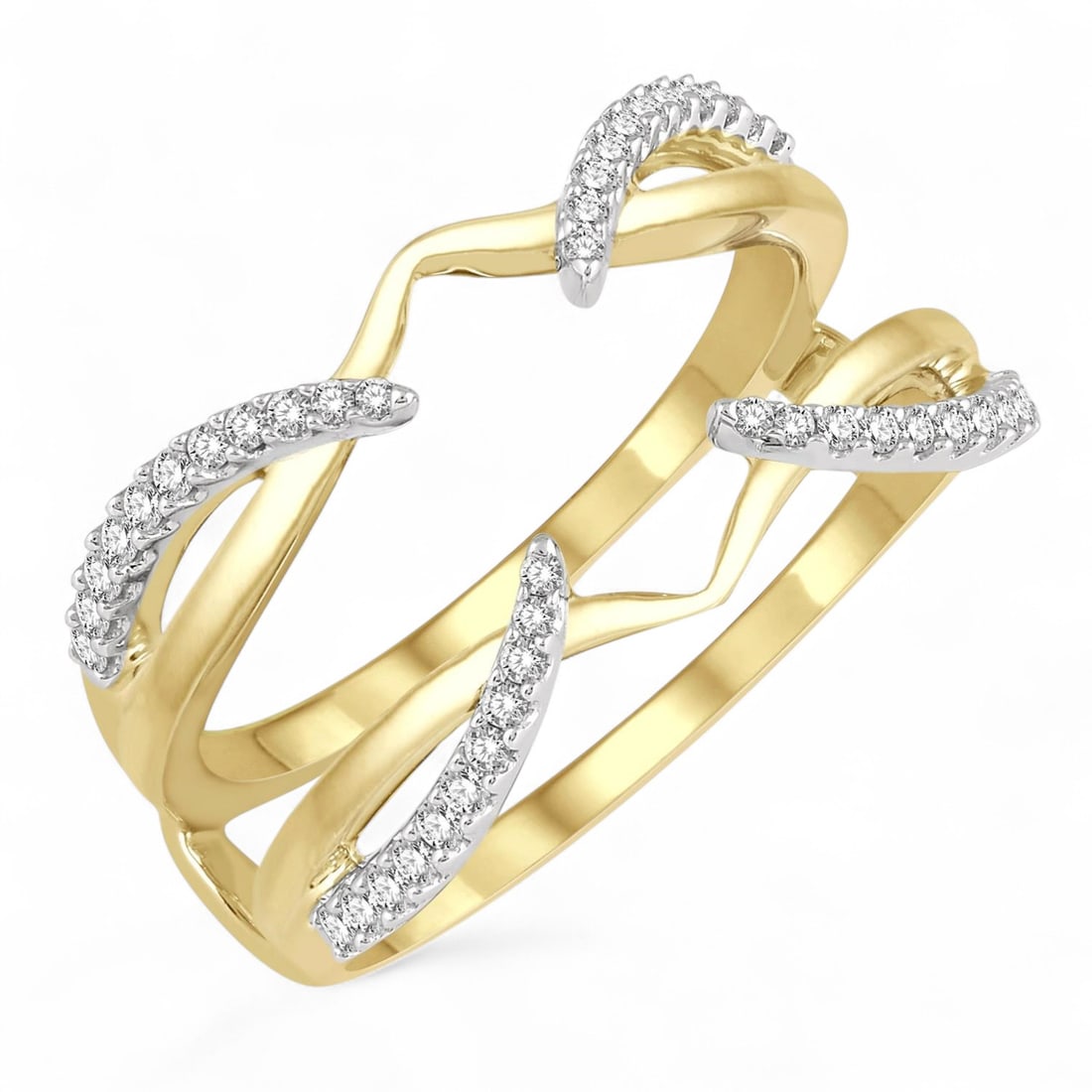 0.25 Ctw Claw Insert White Diamond Modern 14K Yellow And White Gold Ring - Certified (1 of 3)