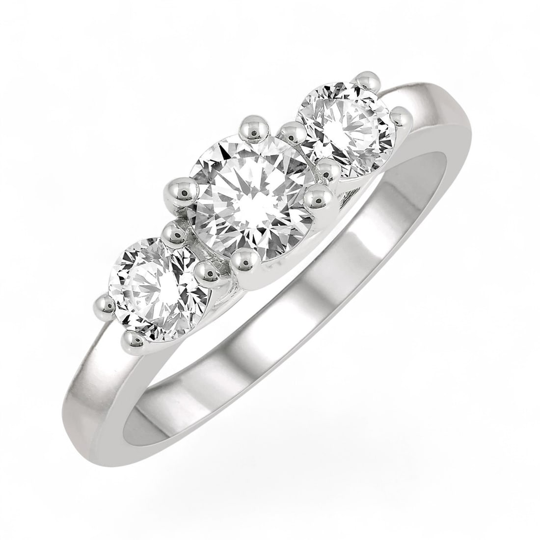 1.0 Ctw Three-Stone Diamond Modern 14K White Gold Ring - Certified: An exquisite masterpiece of haute joaillerie, this magnificent Three-Stone ring featuring Natural Diamonds is a true treasure. Crafted with precision, the Three-Stone setting is seamlessly integrated 