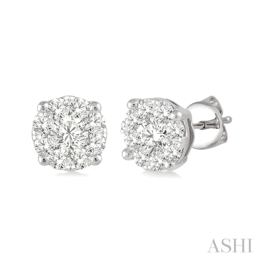0.52 ctw Round Cut Cluster Diamond Stud 14K White Gold Earrings: An exquisite masterpiece of haute joaillerie, this stunning Cluster pair of earrings featuring White Diamond is a true treasure. Crafted with precision, the Cluster setting is seamlessly integrated in