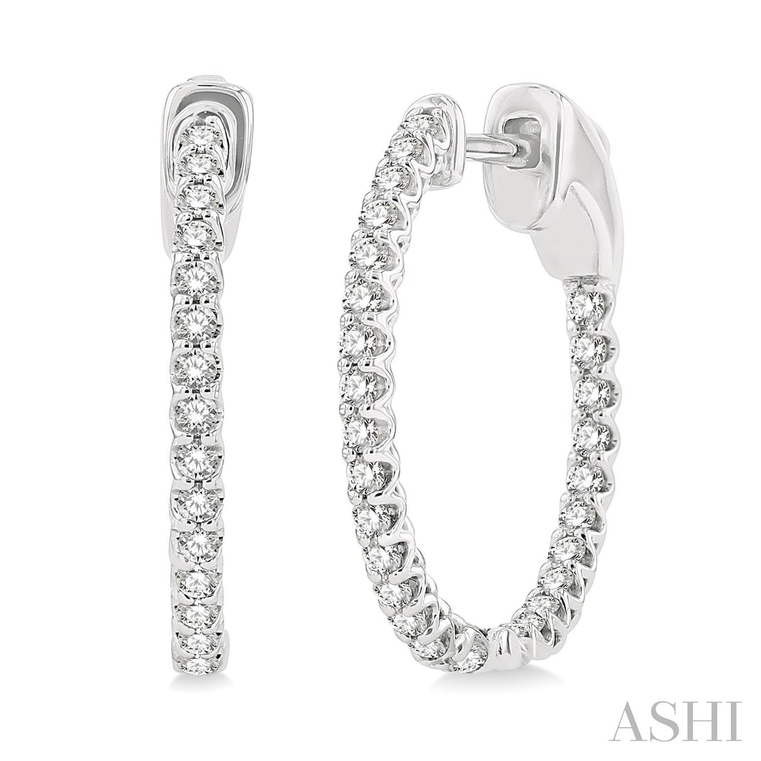 0.53 ctw Diamond Inside-Out Hoop 14K White Gold Earrings (1 of 3)