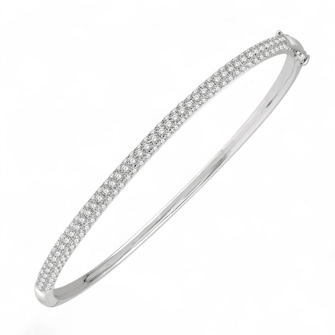 1.58 CTW Stackable Round White Diamond Modern 14K White Gold Bangle - Certified: Timeless and sophisticated, this magnificent Stackable bangle featuring Natural Diamonds radiates enduring beauty. Securely held in a classic Pave design, the bangle is forged from 10.3 grams of high-