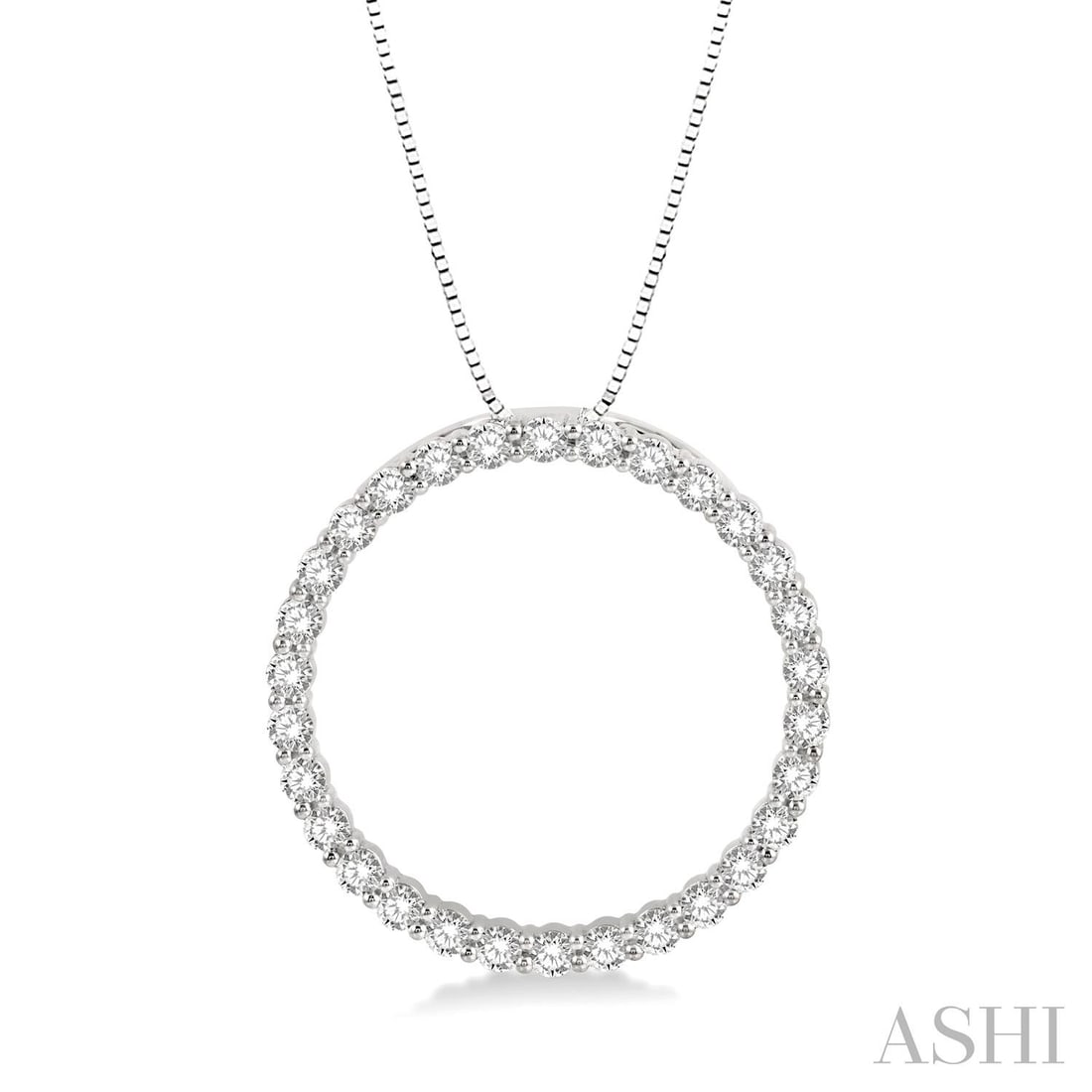 1.01 ctw Round Diamond Circle of Love 14K White Gold Pendant: A symphony of light and color, this breathtaking Circle of Love pendant featuring Natural Diamonds embodies the pinnacle of luxury. Securely held in a classic Eternity Circle design, the pendant is fo