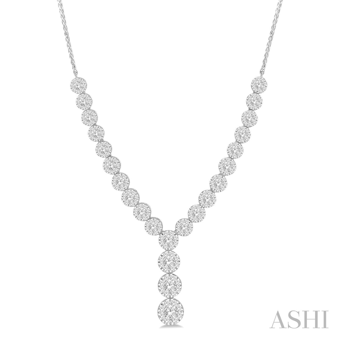 2.26 ctw Cluster Round Diamond 14K White Gold Necklace: Timeless and sophisticated, this elegant Cluster necklace featuring White Diamond radiates enduring beauty. Expertly mounted in a Cluster setting, the necklace is crafted in 4.85 grams of solid 14K Wh