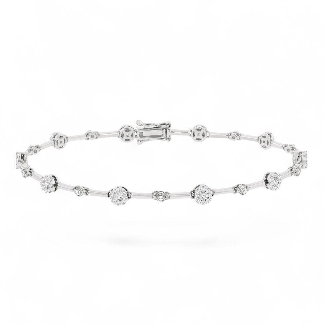 1.02 Ctw Cluster Bar White Diamond Modern 14K White Gold Bracelet - Certified: An exquisite masterpiece of haute joaillerie, this magnificent Cluster Bar bracelet featuring Natural Diamonds is a true treasure. Crafted with precision, the Cluster setting is seamlessly integrated 