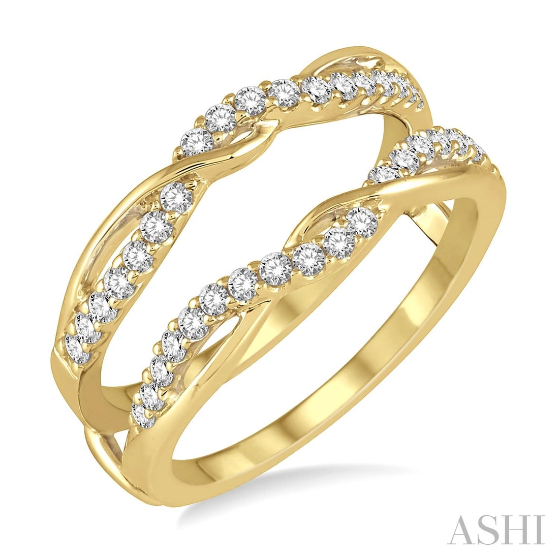 0.39 ctw Diamond 14K Yellow Gold Insert Ring: Rare and radiant, this stunning inter-twined design ring featuring White Diamond offers a touch of the extraordinary. A detailed Prong gallery secures the stones, rendered in 4.25 grams of lustrous 14