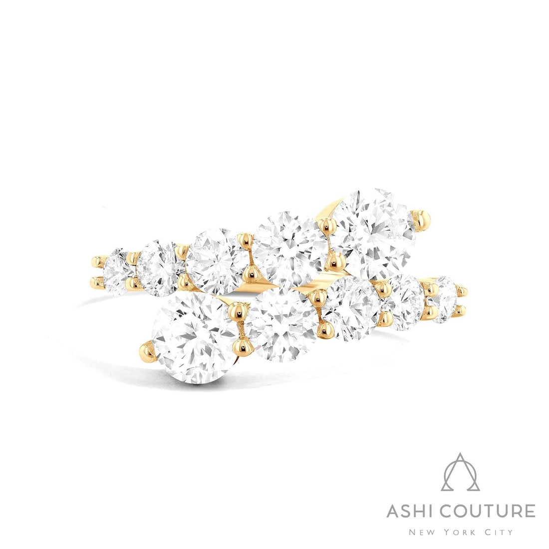 1.85 ctw Diamond Bypass 18K Yellow Gold Ring: Captured in a moment of brilliance, this magnificent Wrap ring featuring White Diamond speaks to the connoisseur. Securely held in a classic Bypass design, the ring is forged from 4.25 grams of high-p