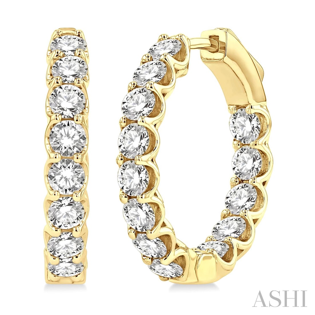 3.06 ctw White Diamond 14K Yellow Gold Hoop Earrings: Rare and radiant, this breathtaking Inside-Out Hoop pair of earrings featuring White Diamond offers a touch of the extraordinary. Showcasing the gems in an Inside-Out Hoop arrangement, the earrings co