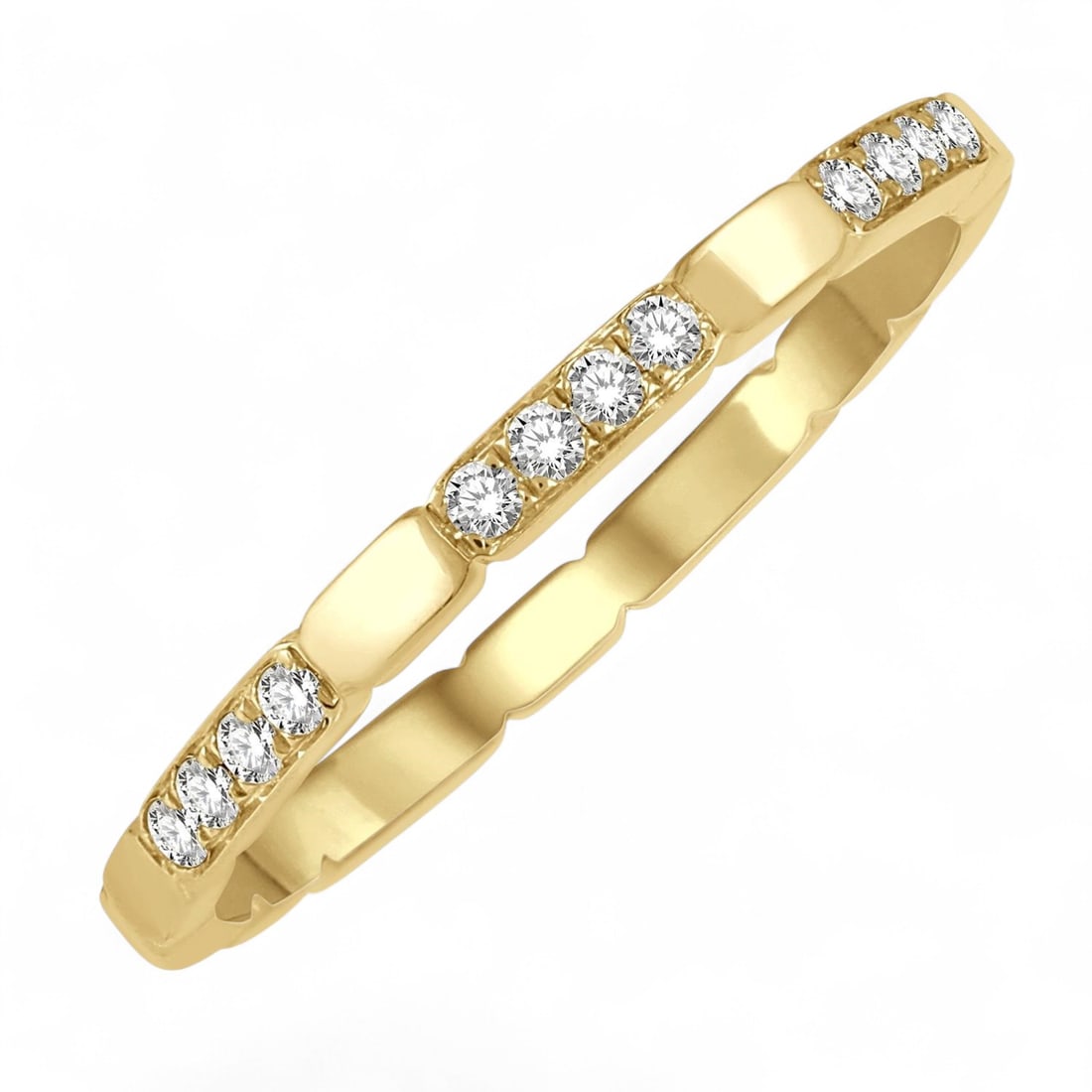 0.1 Ctw Block Stackable White Diamond Modern 14K Yellow Gold Ring - Certified: Timeless and sophisticated, this magnificent Block Stackable Band ring featuring Natural Diamonds radiates enduring beauty. Expertly mounted in a Pave setting, the ring is crafted in 1.7 grams of soli