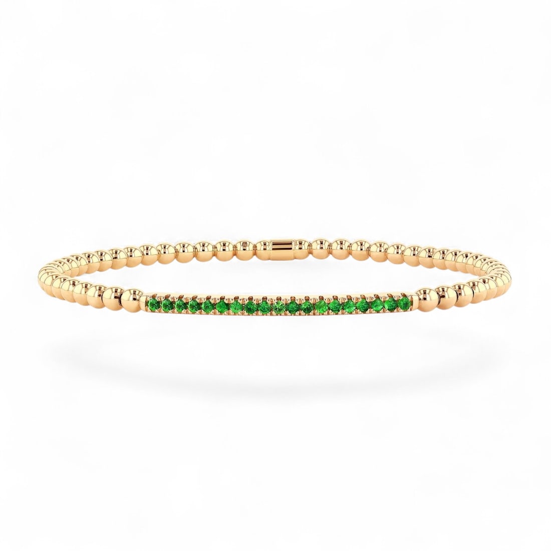 Sereno Gold Bead Gemstone Bar Stretch Emerald Modern 18K Yellow Gold Bracelets - Certified (1 of 2)