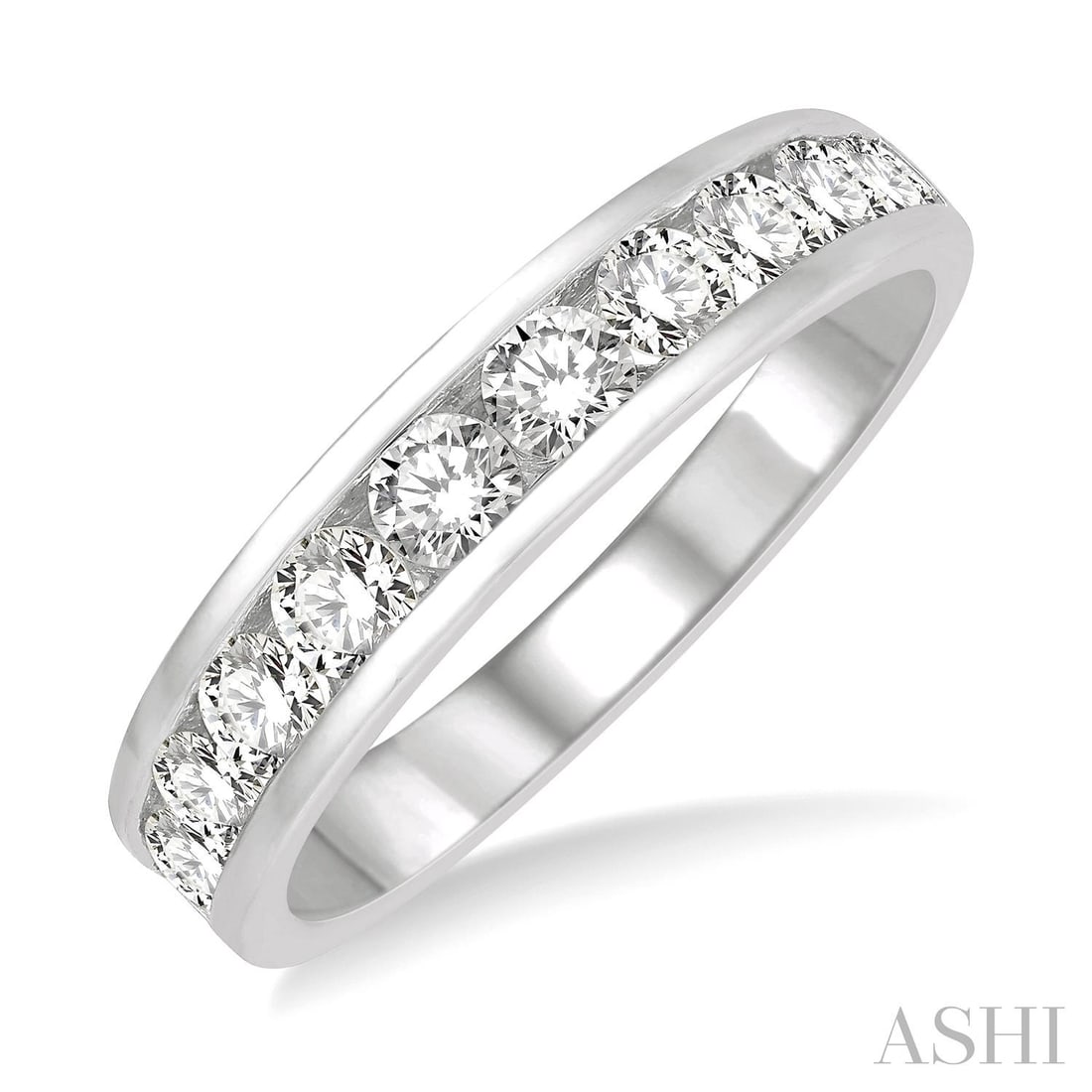 0.99 ctw Round Diamond Channel Set 11 Stone 14K White Gold Band Ring: Defining modern elegance, this stunning Channel Set ring featuring White Diamond captures the essence of style. Securely held in a classic Channel-Set Band design, the ring is forged from 3.0 grams of
