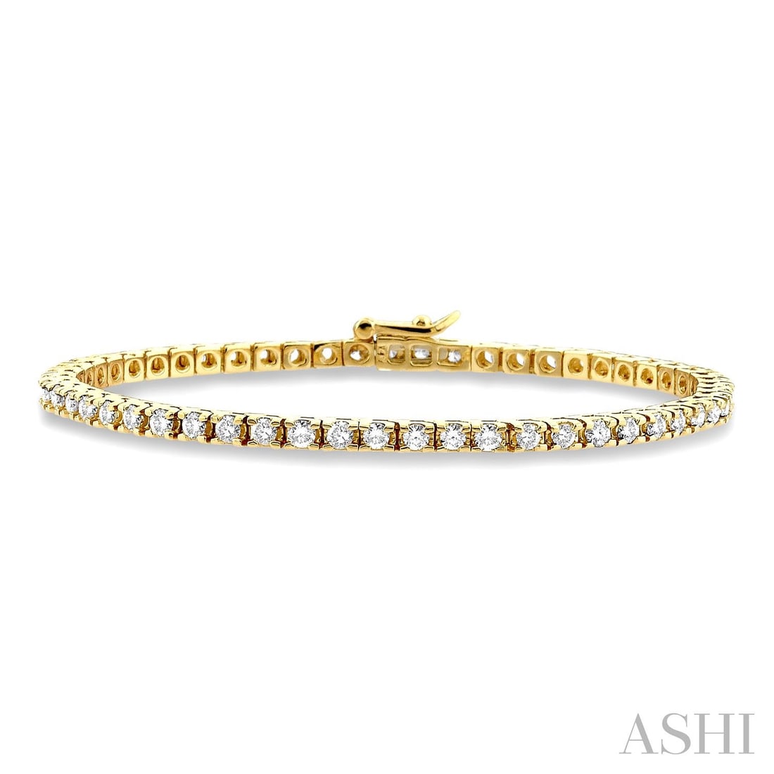 3.03 ctw Round Cut Diamond Tennis Bracelet 14K Yellow Gold: A symphony of light and color, this breathtaking Square Shape bracelet featuring White Diamond embodies the pinnacle of luxury. Expertly mounted in a Line setting, the bracelet is crafted in 11.5 gram