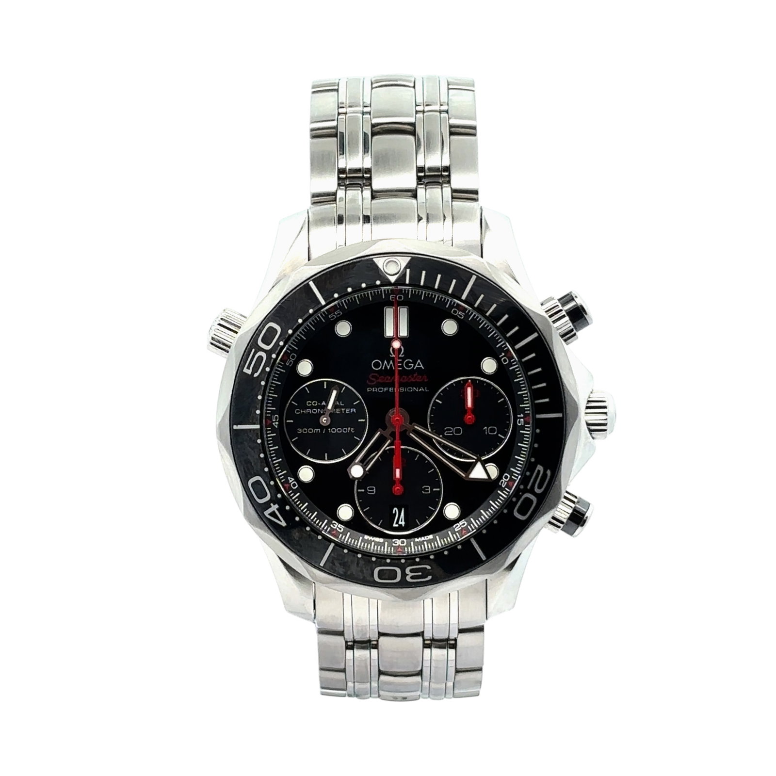 Omega Seamaster Diver 300M Chronograph 212.30.44.50.01.001 Steel Black Dial: The Omega Seamaster Diver 300M Chronograph, Reference 212.30.44.50.01.001, is a bold and technical diver's instrument. Crafted from robust stainless steel, this 44mm timepiece features a striking blac