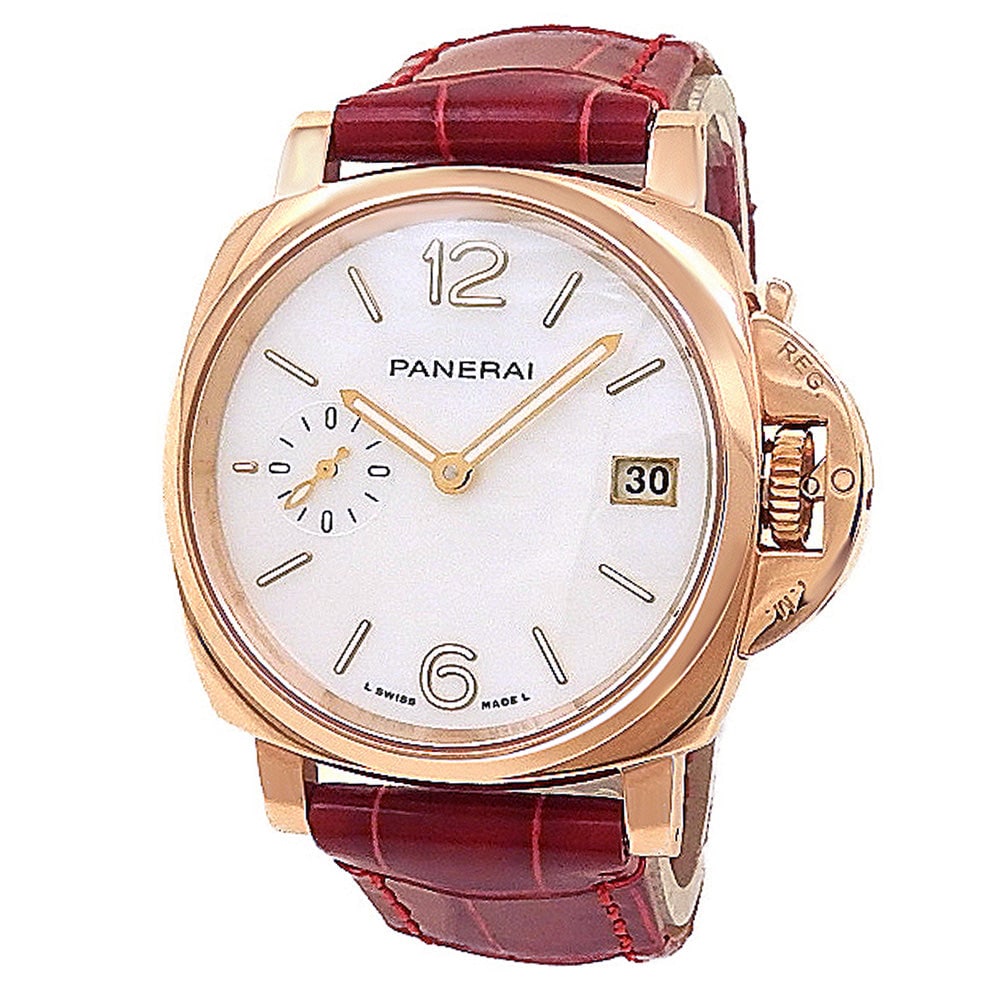 Panerai Luminor Due PAM01280 18k Rose Gold Mother of Pearl Dial: The Panerai Luminor Due Goldtech Madreperla, Reference PAM01280, is a breathtaking triumph of contemporary luxury and historical design. Beautifully crafted in 18k Rose Gold, this exquisite ladies' ti