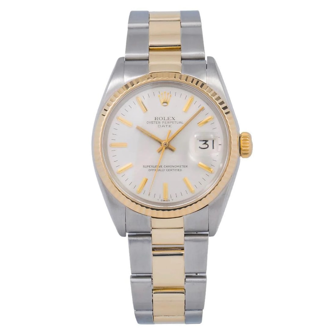 Rolex Oyster Perpetual 14233 Two-Tone Silver Dial: The Rolex Oyster Perpetual, Reference 14233, is an emblem of timeless elegance. Crafted in a refined two-tone steel and gold case, it showcases a stunning Silver dial adorned with sleek index hour