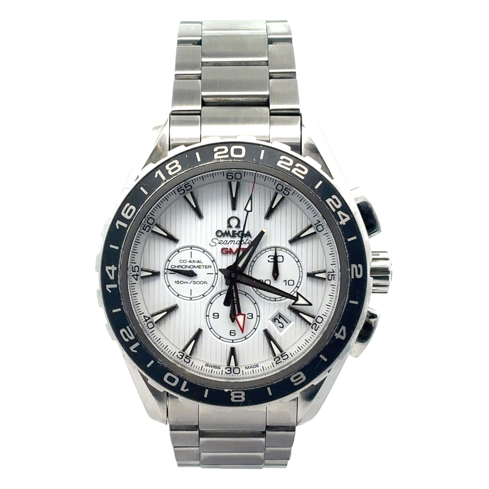 Omega Seamaster Aqua Terra Chronograph 231.13.44.52.04 Stainless Steel White Dial: The Omega Seamaster Aqua Terra Chronograph, Reference 231.13.44.52.04, is a refined blend of sportiness and elegance. Crafted in robust stainless steel, this timepiece features a crisp white dial